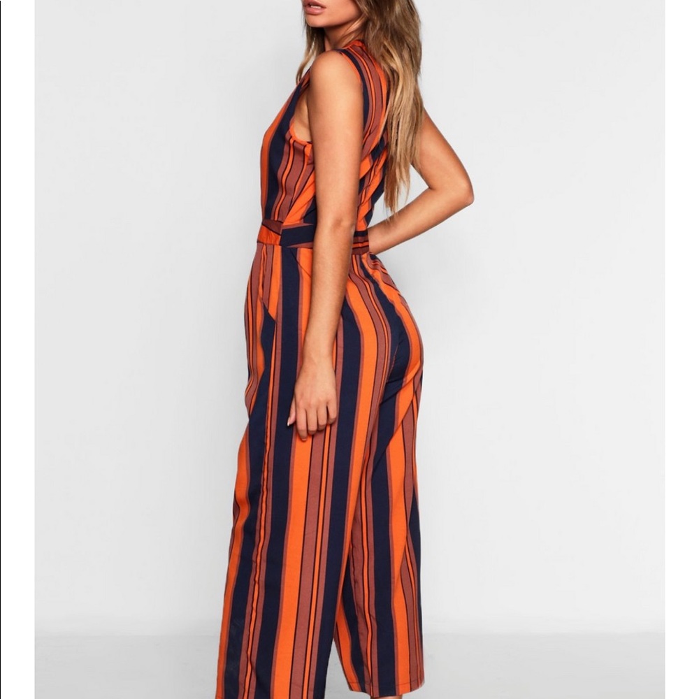 Orange and navy striped jumpsuit